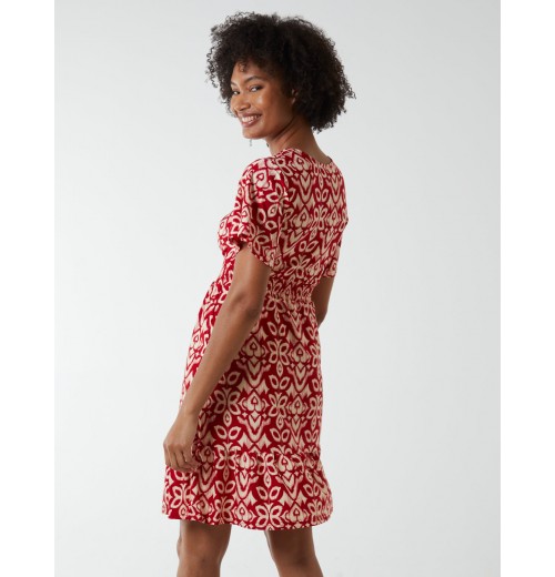 V Neck Shirred Mini Tea Dress With Split