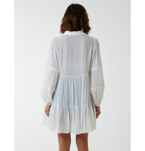 Crochet Insert Oversized Shirt Dress