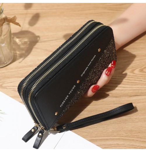 Double Zip Leather Purse