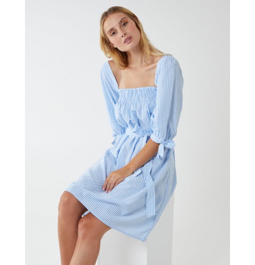 Square Neck Shirred Swing Dress