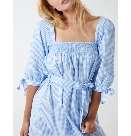 Square Neck Shirred Swing Dress