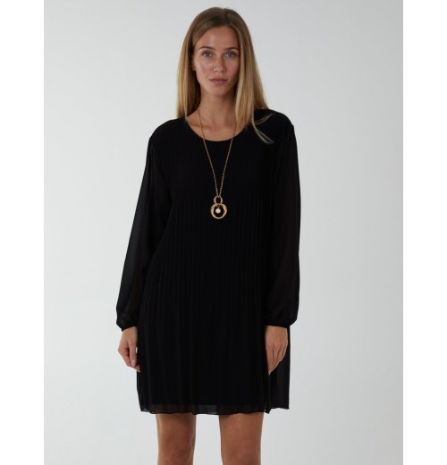 Long Sleeve Pleated Shift Dress