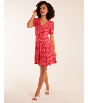 Shirring Cuff Sleeve Tea Dress