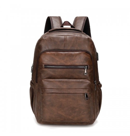 Leather Backpack With USB Charger